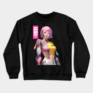 AKIBA DRIP - Bio Cybernetic Anime Waifu ワイフ 002 Tattoo Model Girl | FUTURE FEMME ANIME GIRL Crewneck Sweatshirt